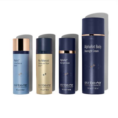 Three skinbetter science products lined up horizontally on a pale grey surface